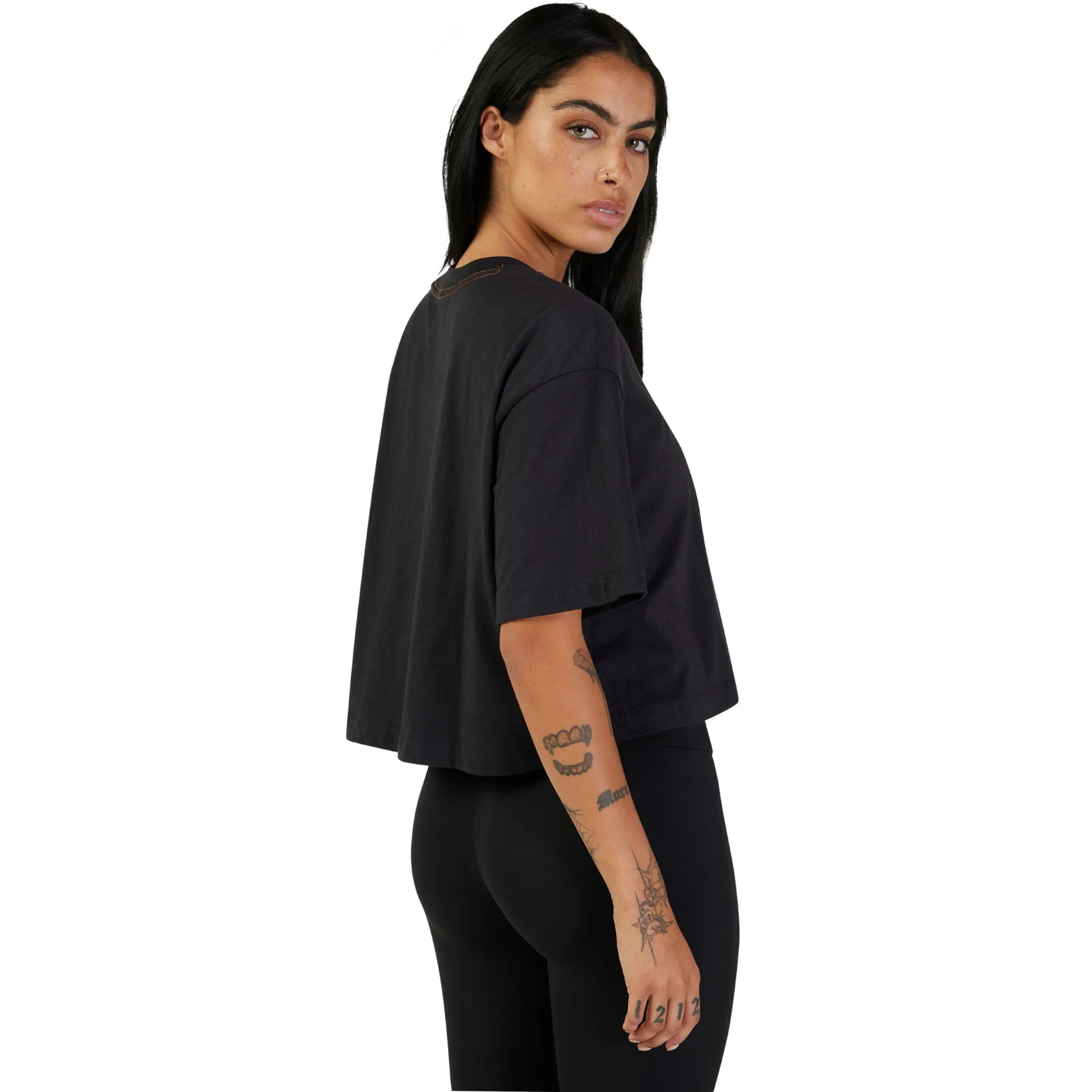 Fox Racing  Womens Cienega Oversized Crop Tee T-Shirt Short Sleeve Cotton Black