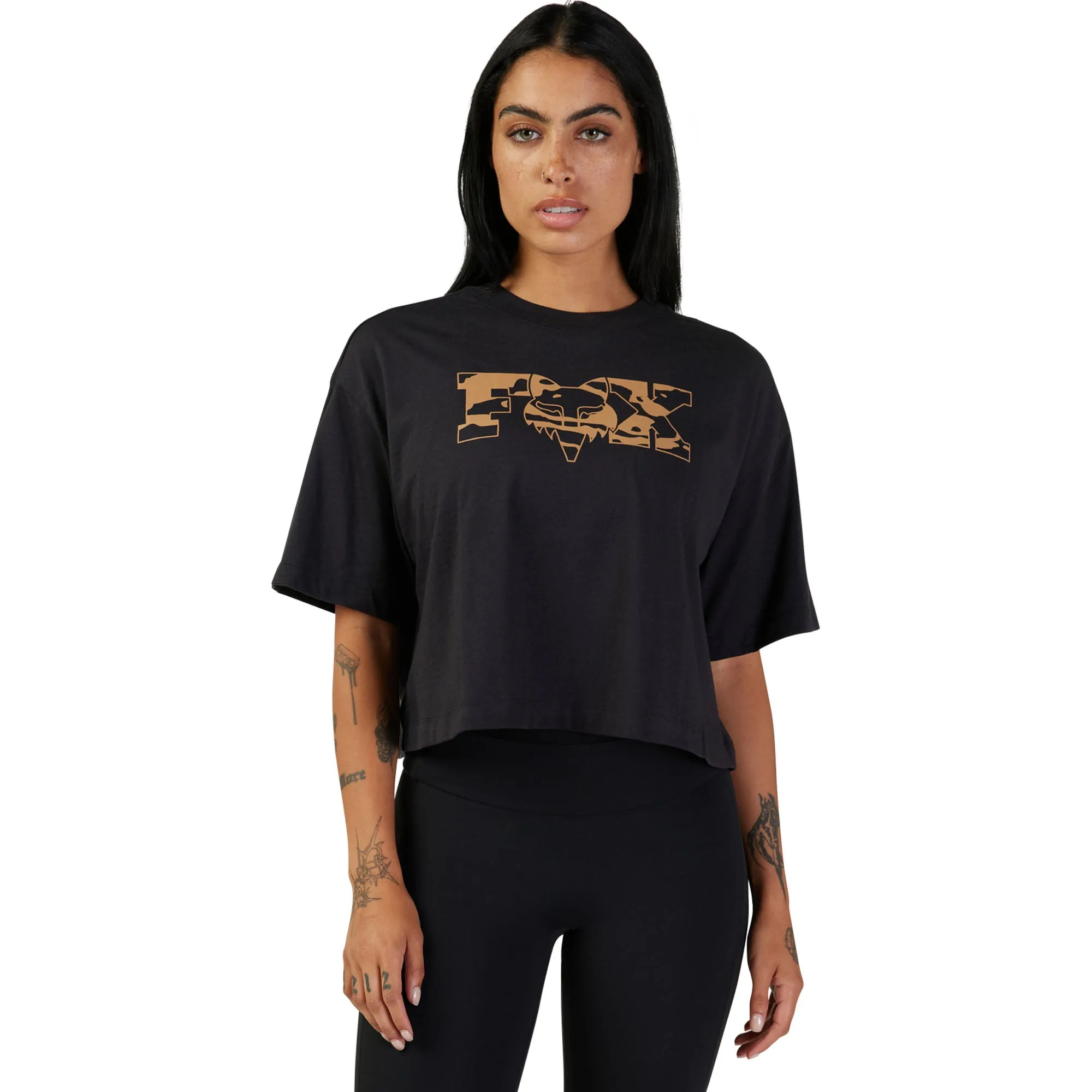 Fox Racing  Womens Cienega Oversized Crop Tee T-Shirt Short Sleeve Cotton Black