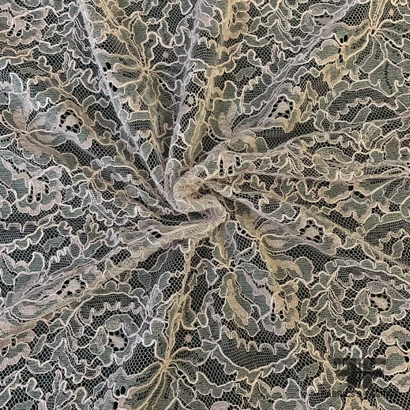 French Chantilly Lace Slight Cording - Biege