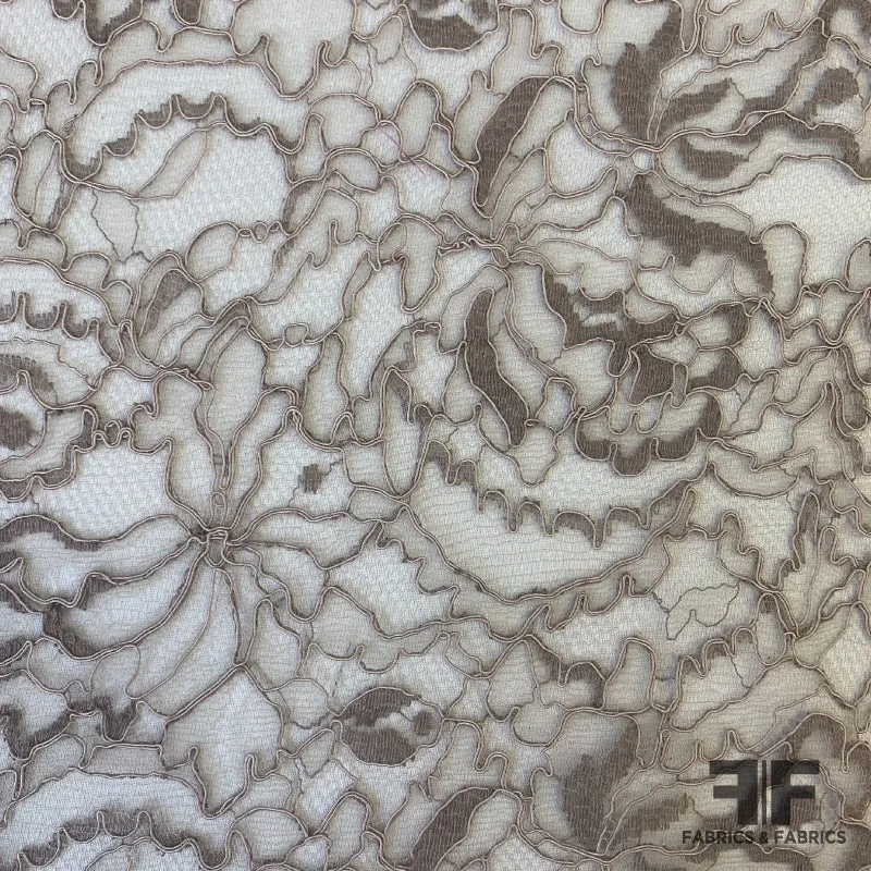 French Chantilly Lace Slight Cording - Biege