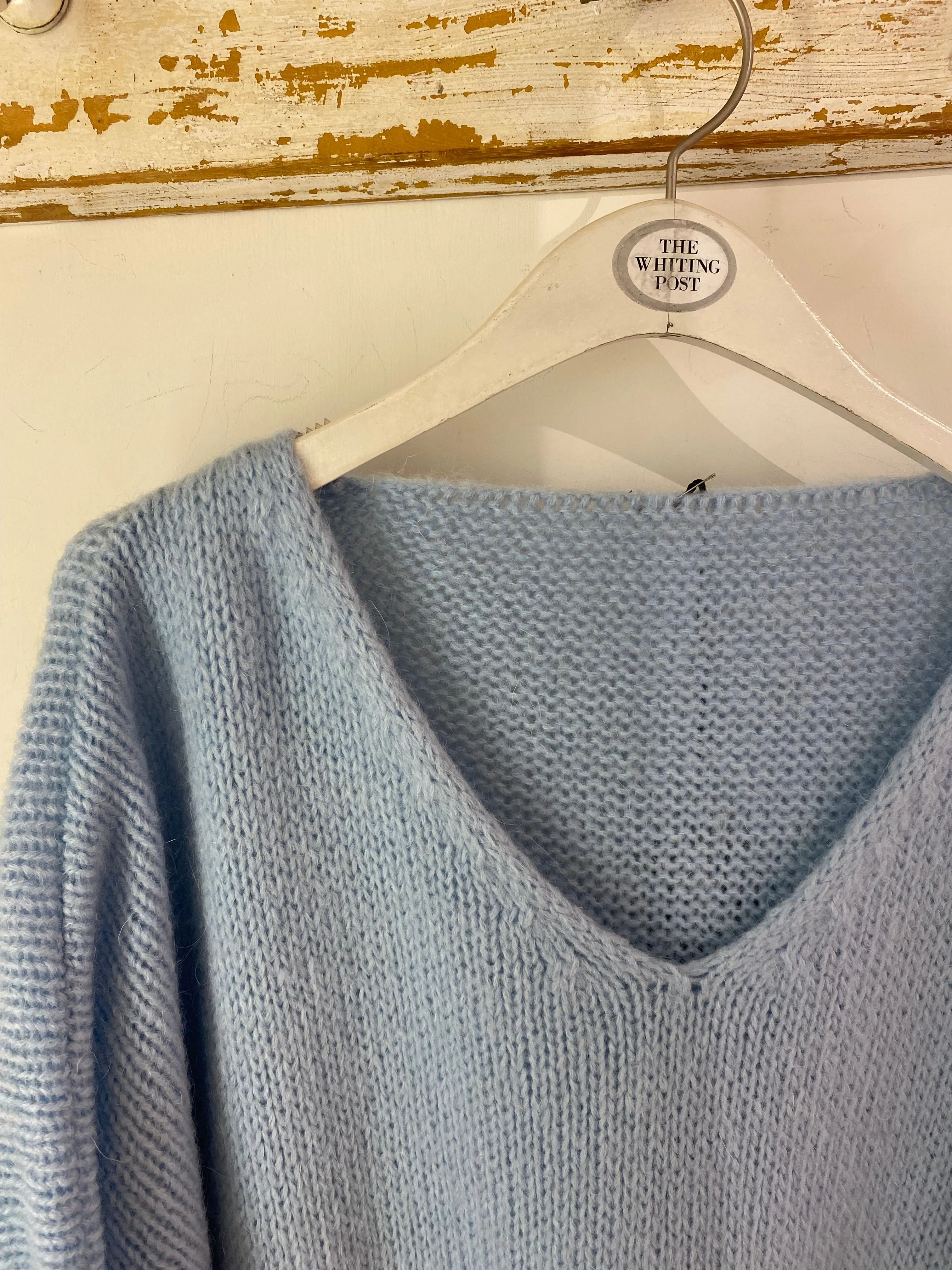 Italian collection mohair v-neck jumper - Sky blue