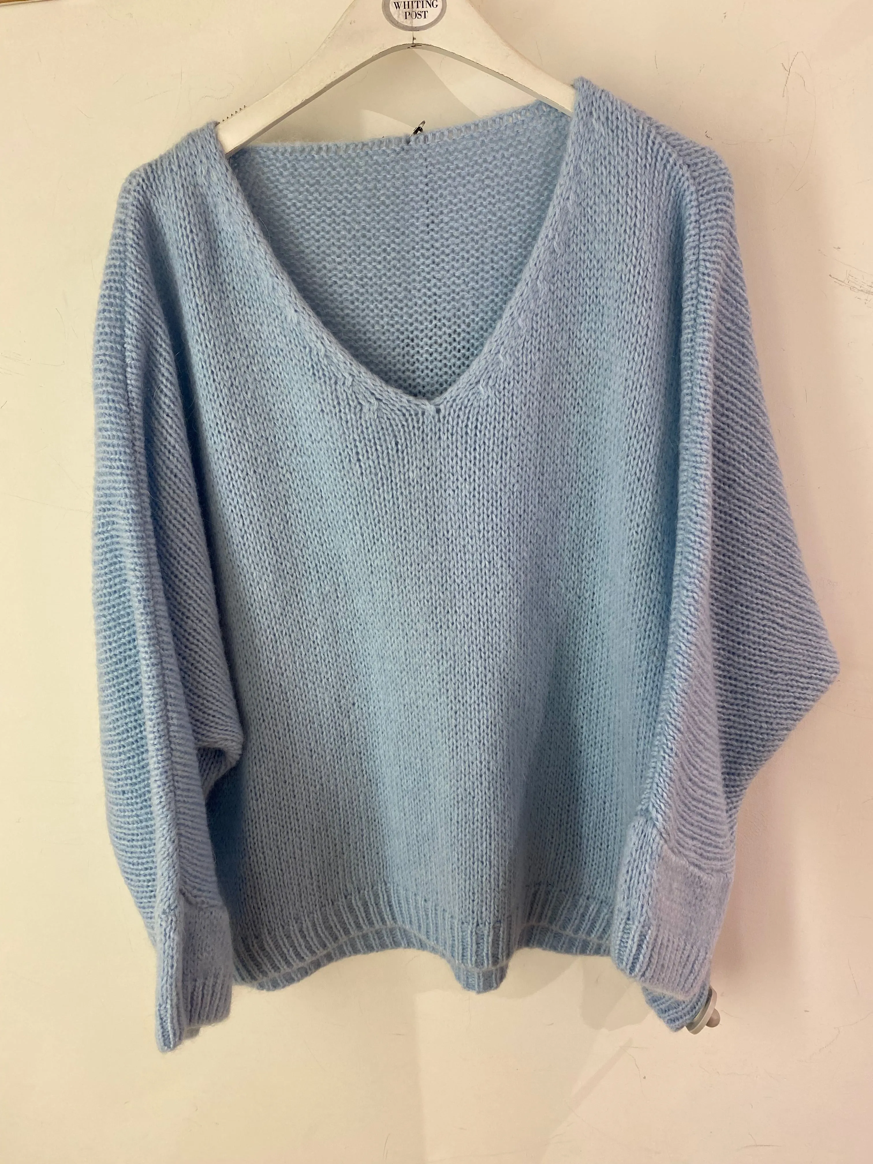Italian collection mohair v-neck jumper - Sky blue