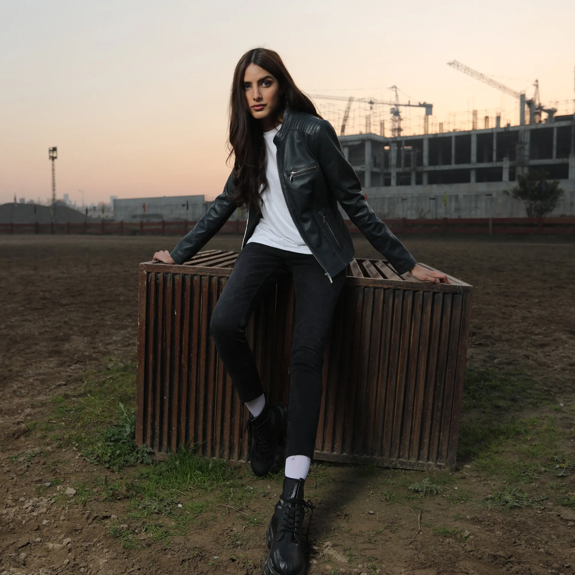 Kaptan Black Leather Biker Jacket - Women