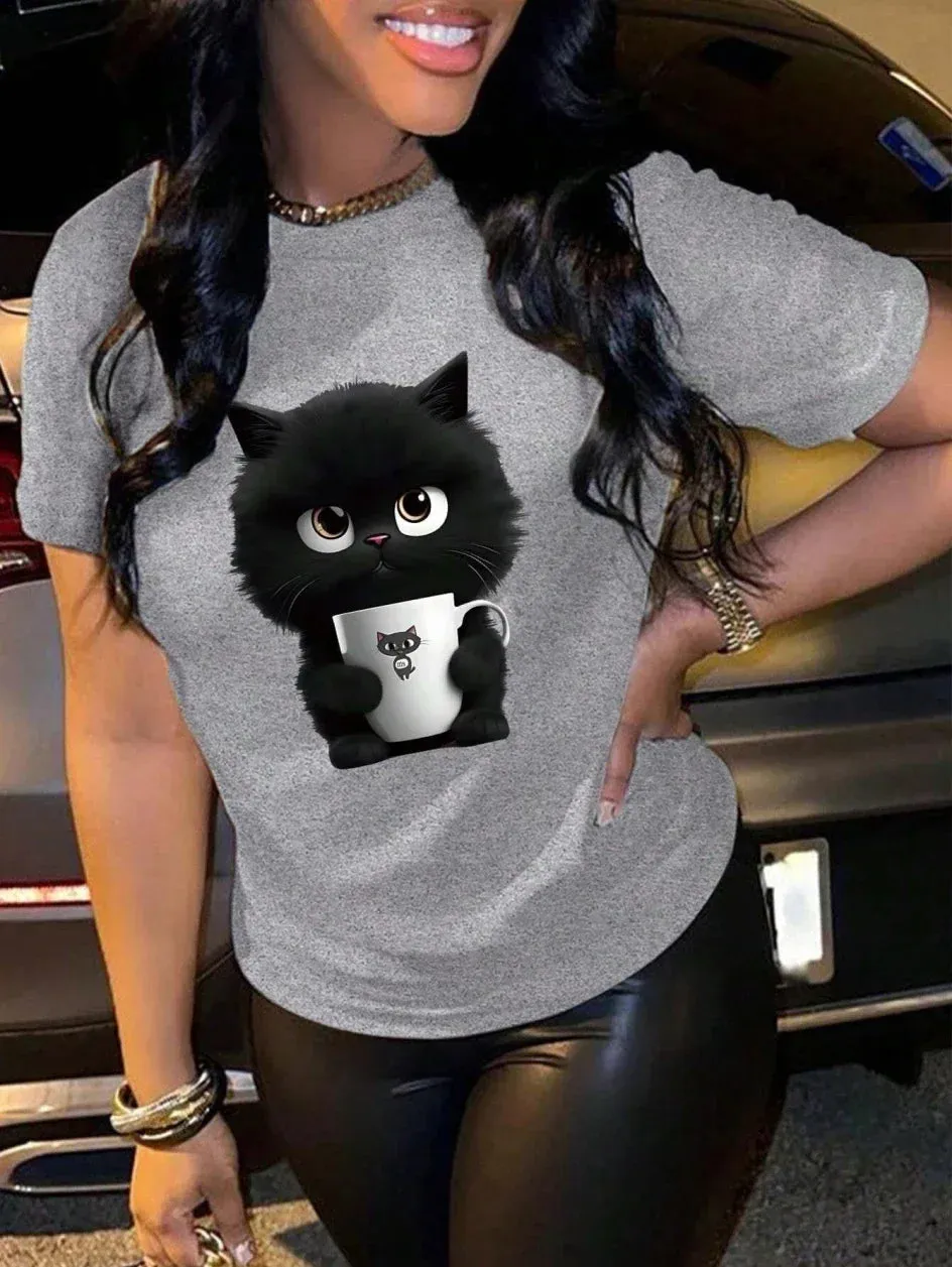 Kitten Print Female Hip Hop Summer Oversize T-Shirt