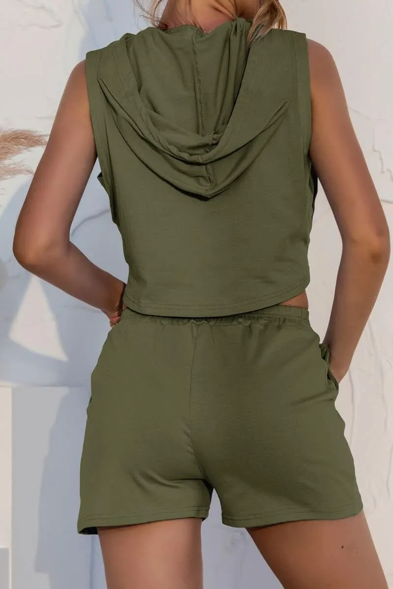 LACE UP POCKETS CASUAL VEST SHORTS SUIT