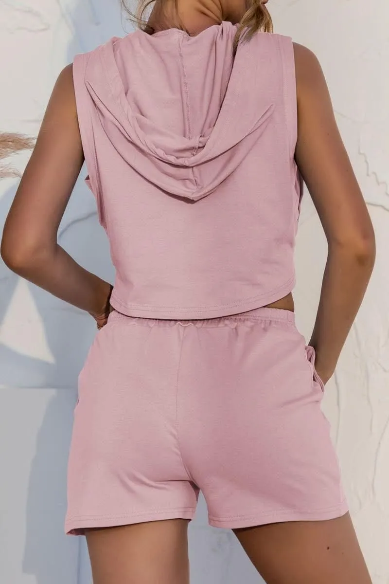 LACE UP POCKETS CASUAL VEST SHORTS SUIT