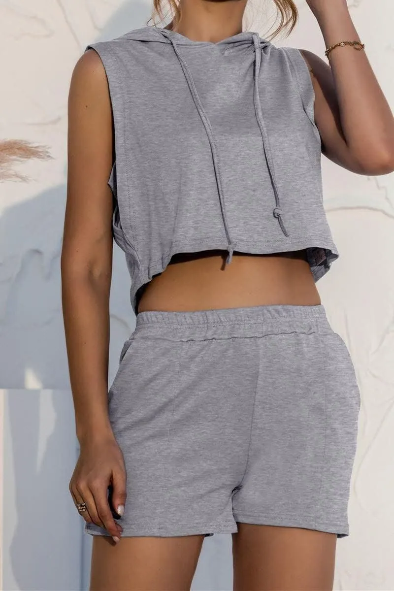 LACE UP POCKETS CASUAL VEST SHORTS SUIT