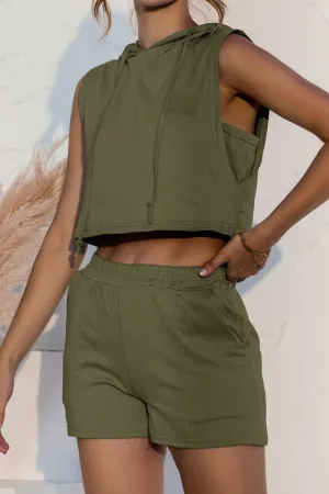 LACE UP POCKETS CASUAL VEST SHORTS SUIT