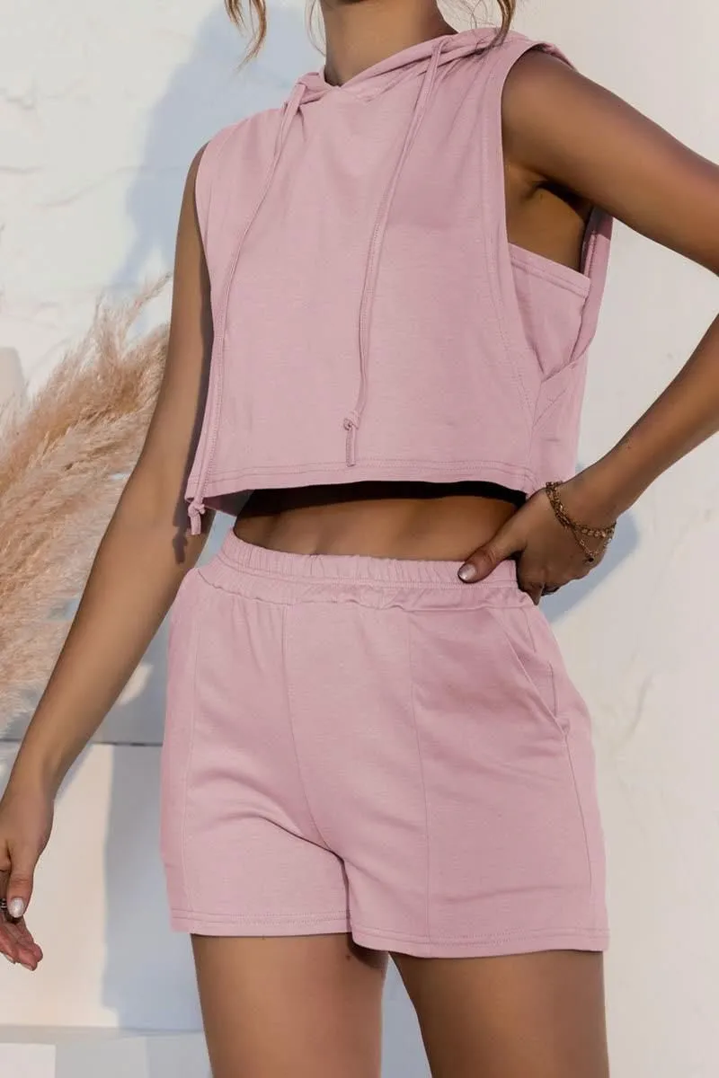 LACE UP POCKETS CASUAL VEST SHORTS SUIT