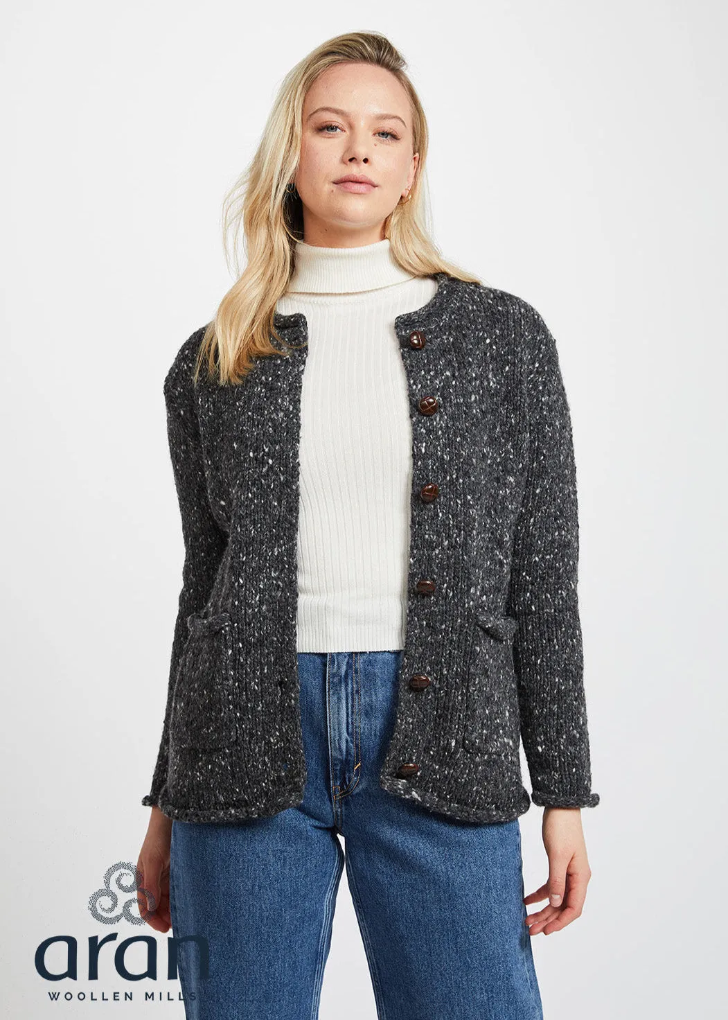 Ladies Donegal Wool Cardigan | Charcoal