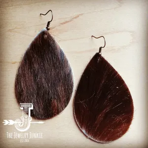 **Leather Teardrop Earrings in Brown Hair on Hide 202m