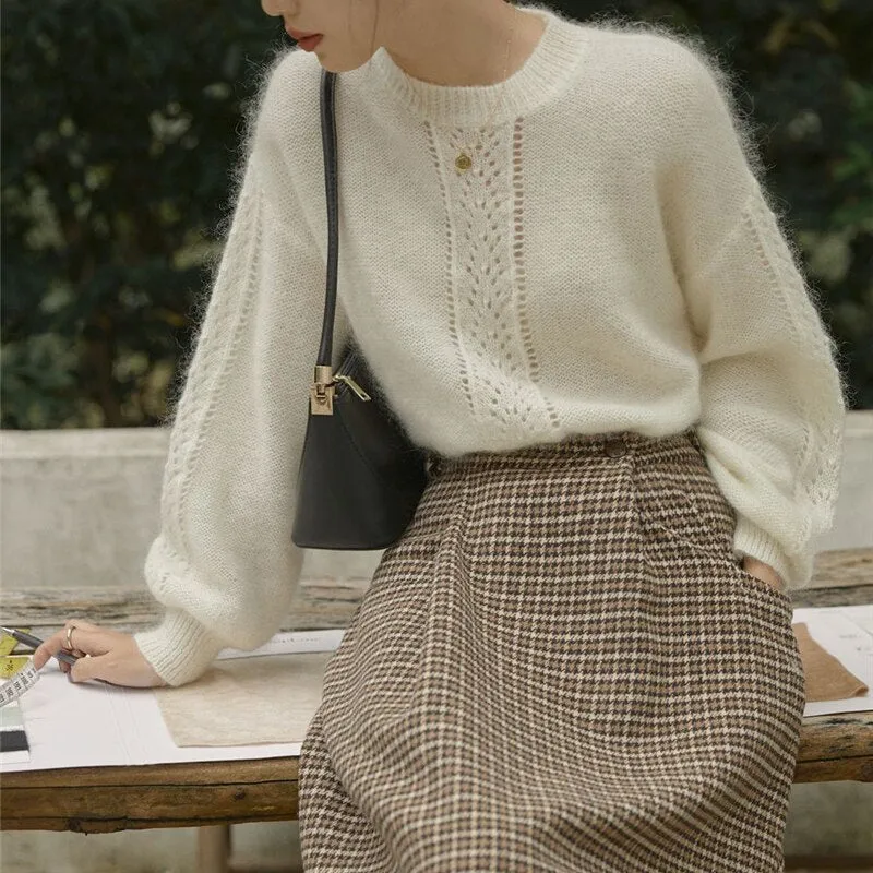 Limiguyue Chic Autumn Jumper O neck Women Sweater Hollow Out Knitting