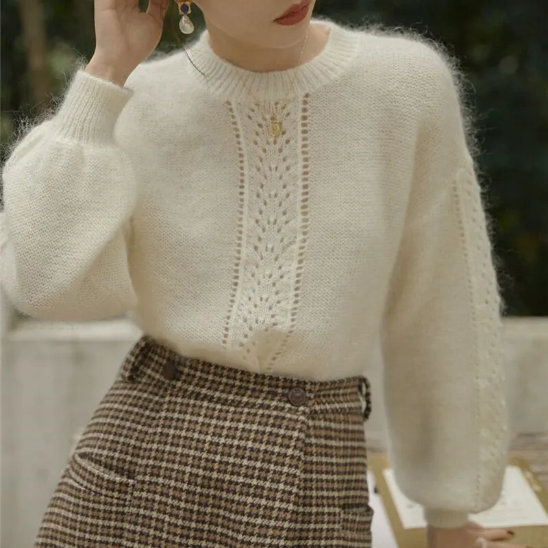 Limiguyue Chic Autumn Jumper O neck Women Sweater Hollow Out Knitting