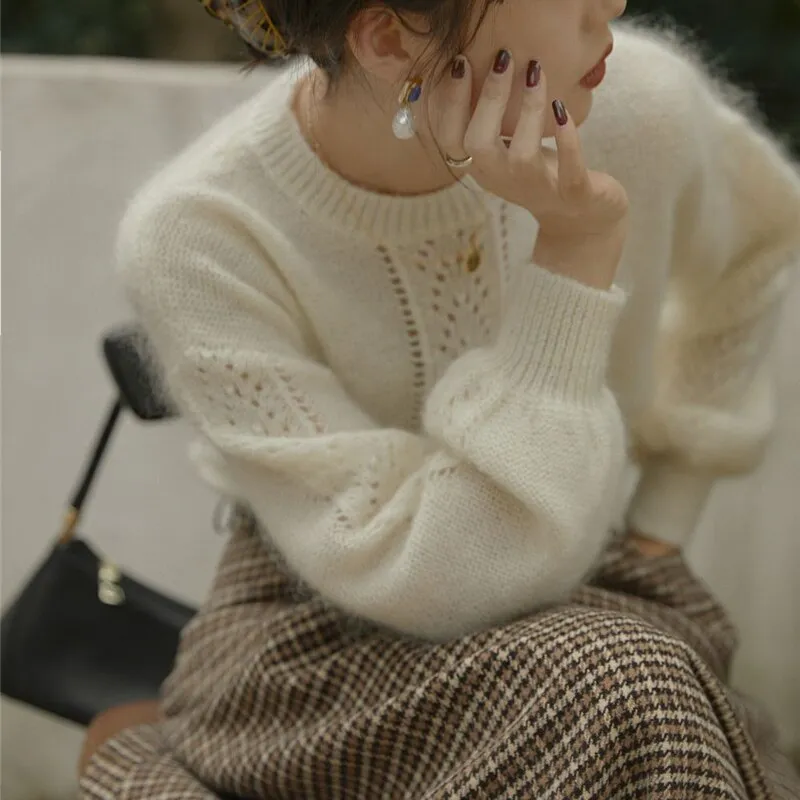 Limiguyue Chic Autumn Jumper O neck Women Sweater Hollow Out Knitting