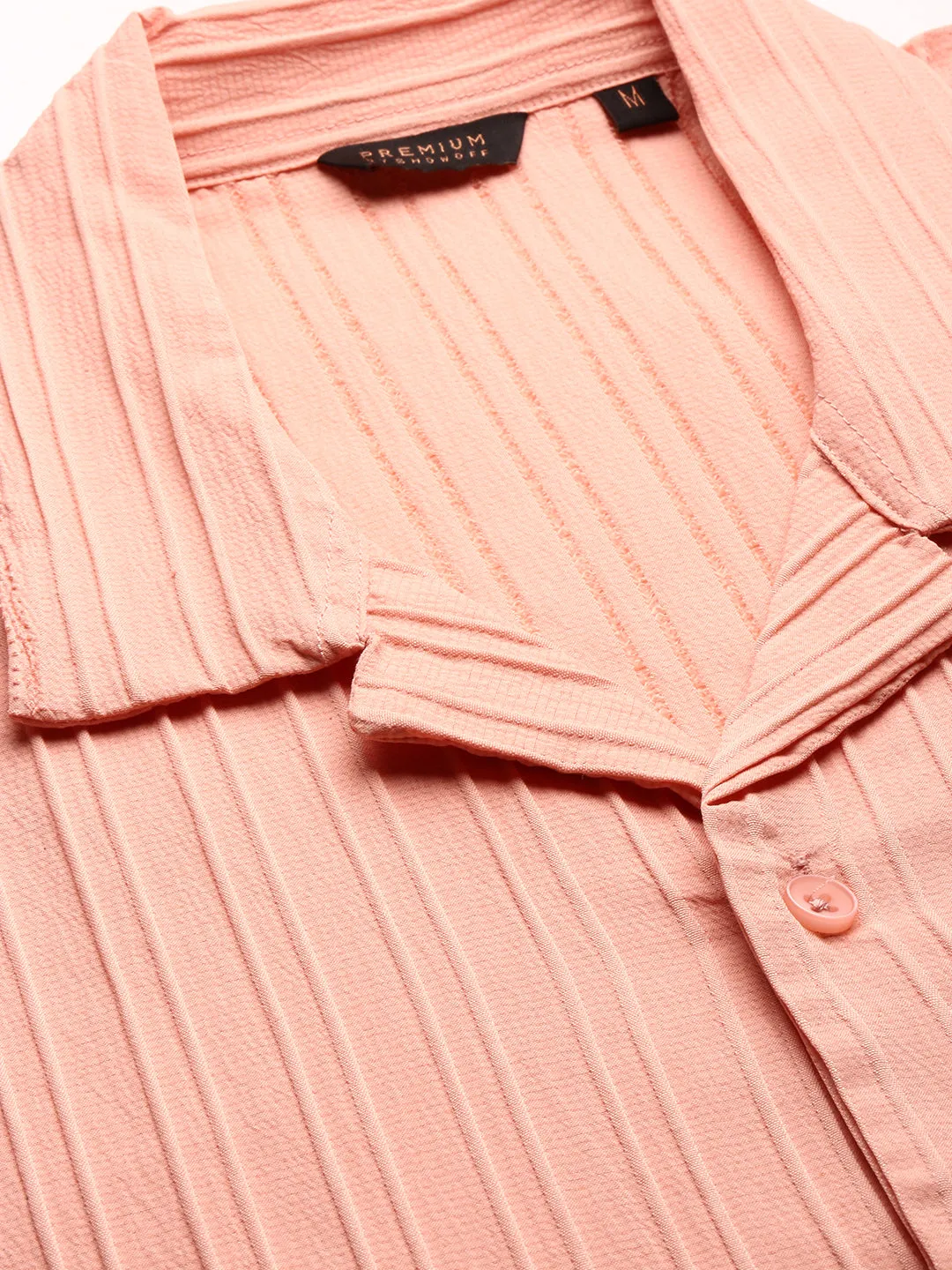 Men Peach Premium Relaxed Fit Self Designed Cotton Casual Shirt
