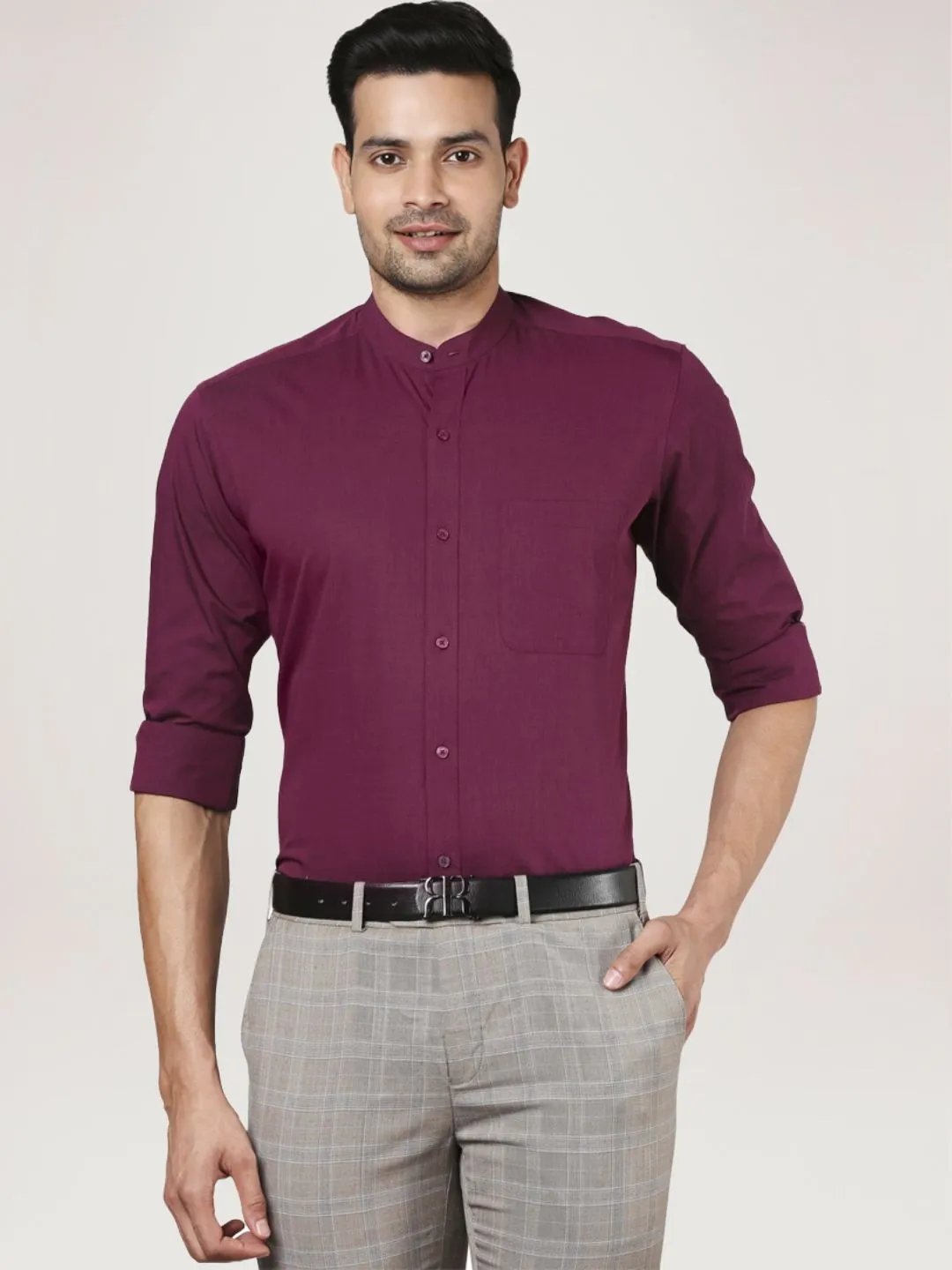 Men Red Contemporary Fit Structure Cotton Full Sleeve Shirts