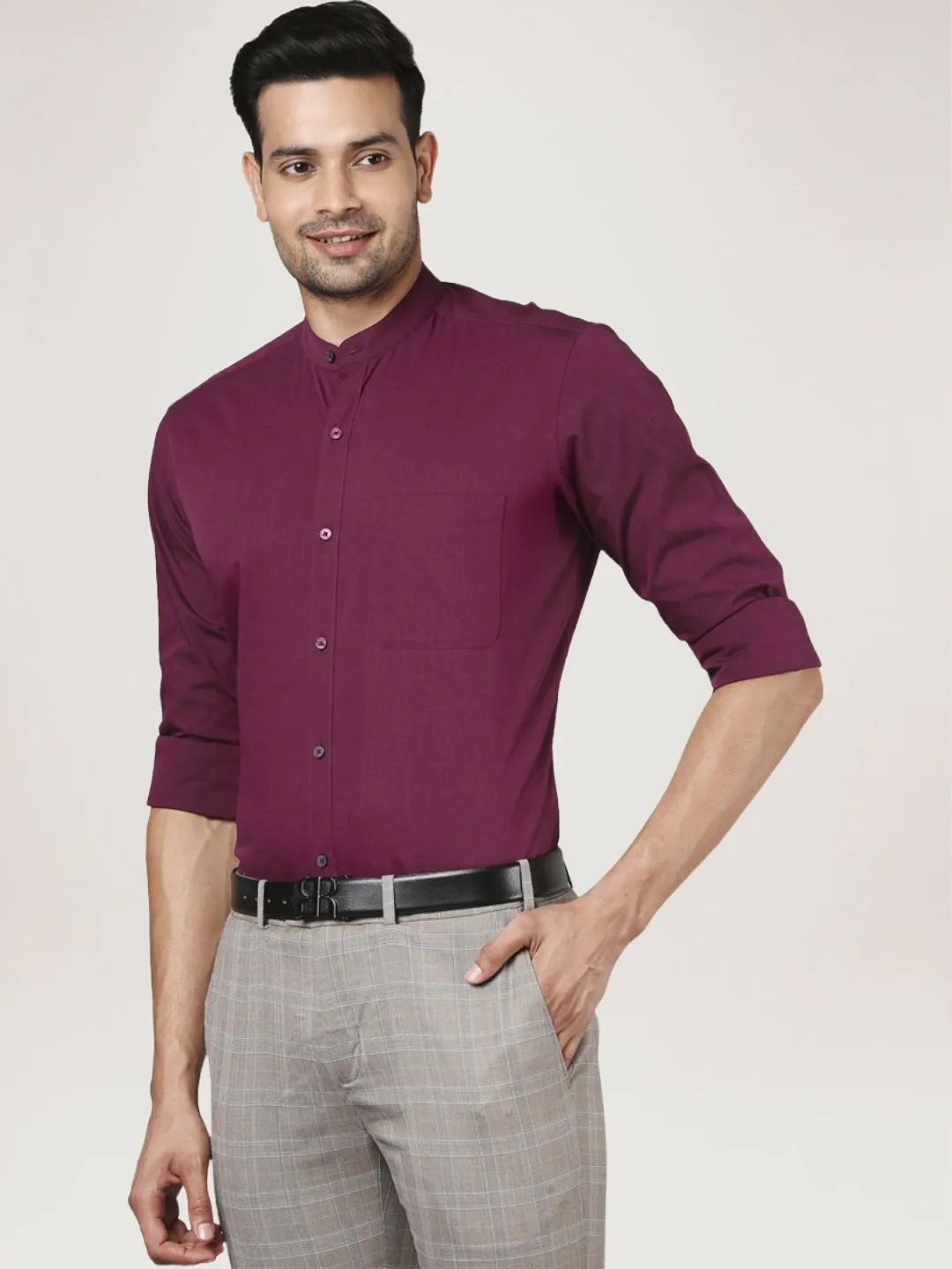 Men Red Contemporary Fit Structure Cotton Full Sleeve Shirts