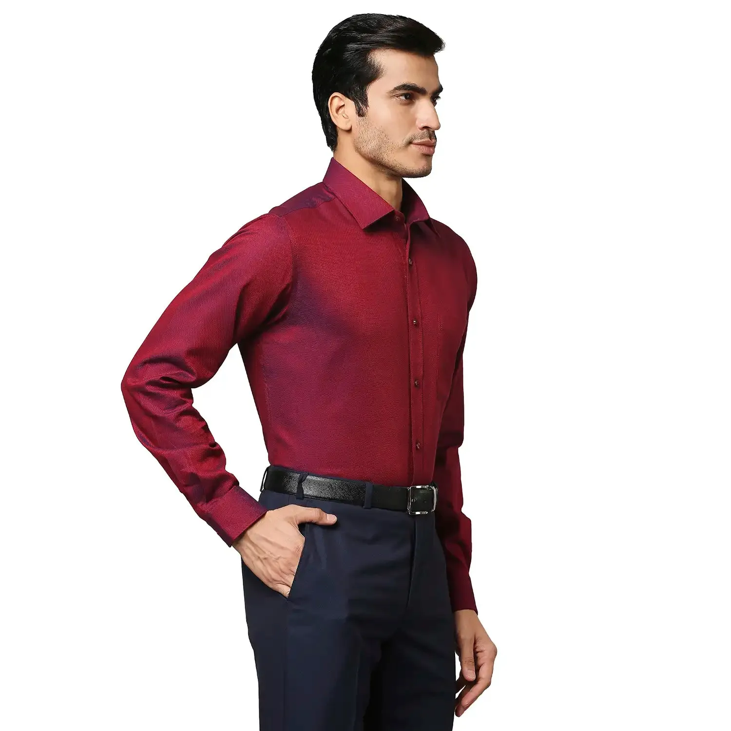 Men Red Slim Fit Structure Cotton Half Sleeve Shirts
