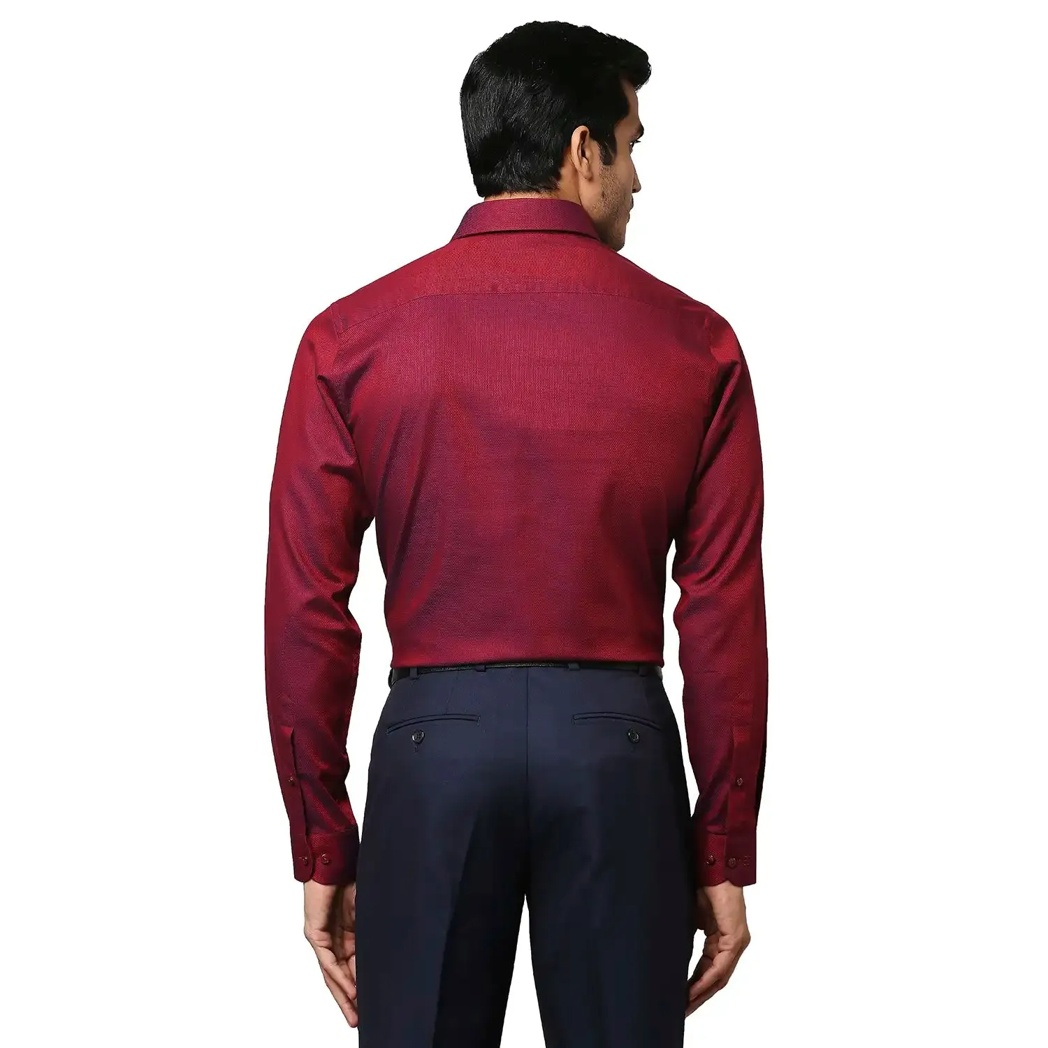 Men Red Slim Fit Structure Cotton Half Sleeve Shirts