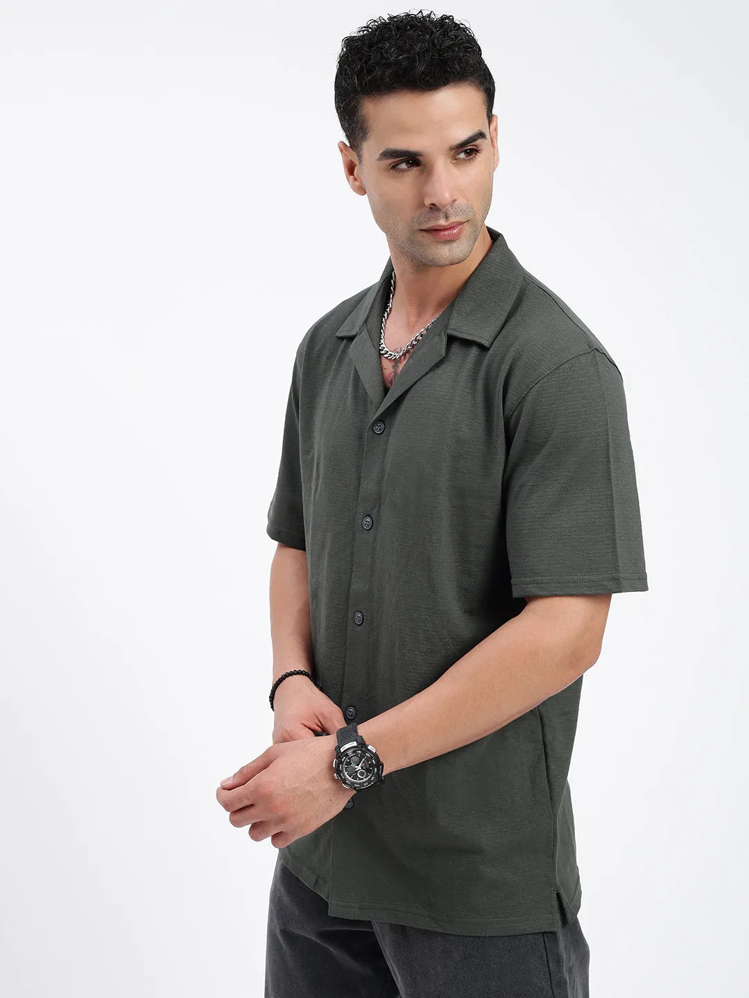 Men Solid Green Relaxed Fit Casual Shirt
