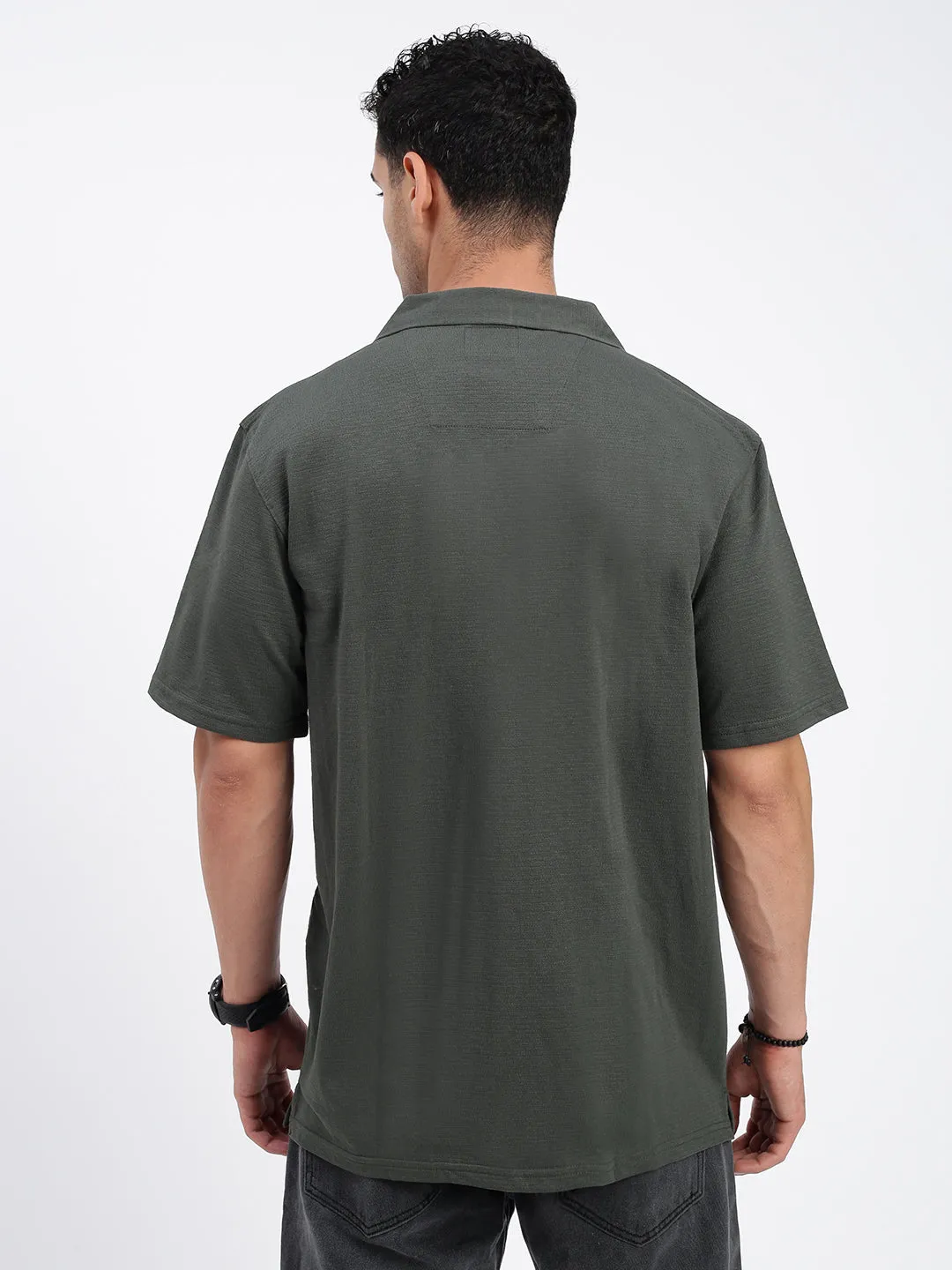 Men Solid Green Relaxed Fit Casual Shirt