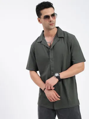 Men Solid Green Relaxed Fit Casual Shirt