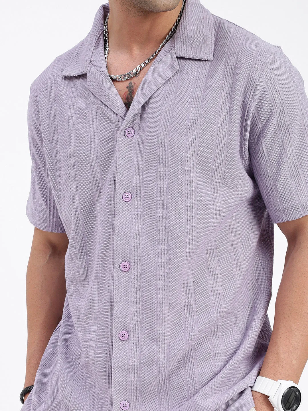 Men Solid Violet Relaxed Fit Casual Shirt