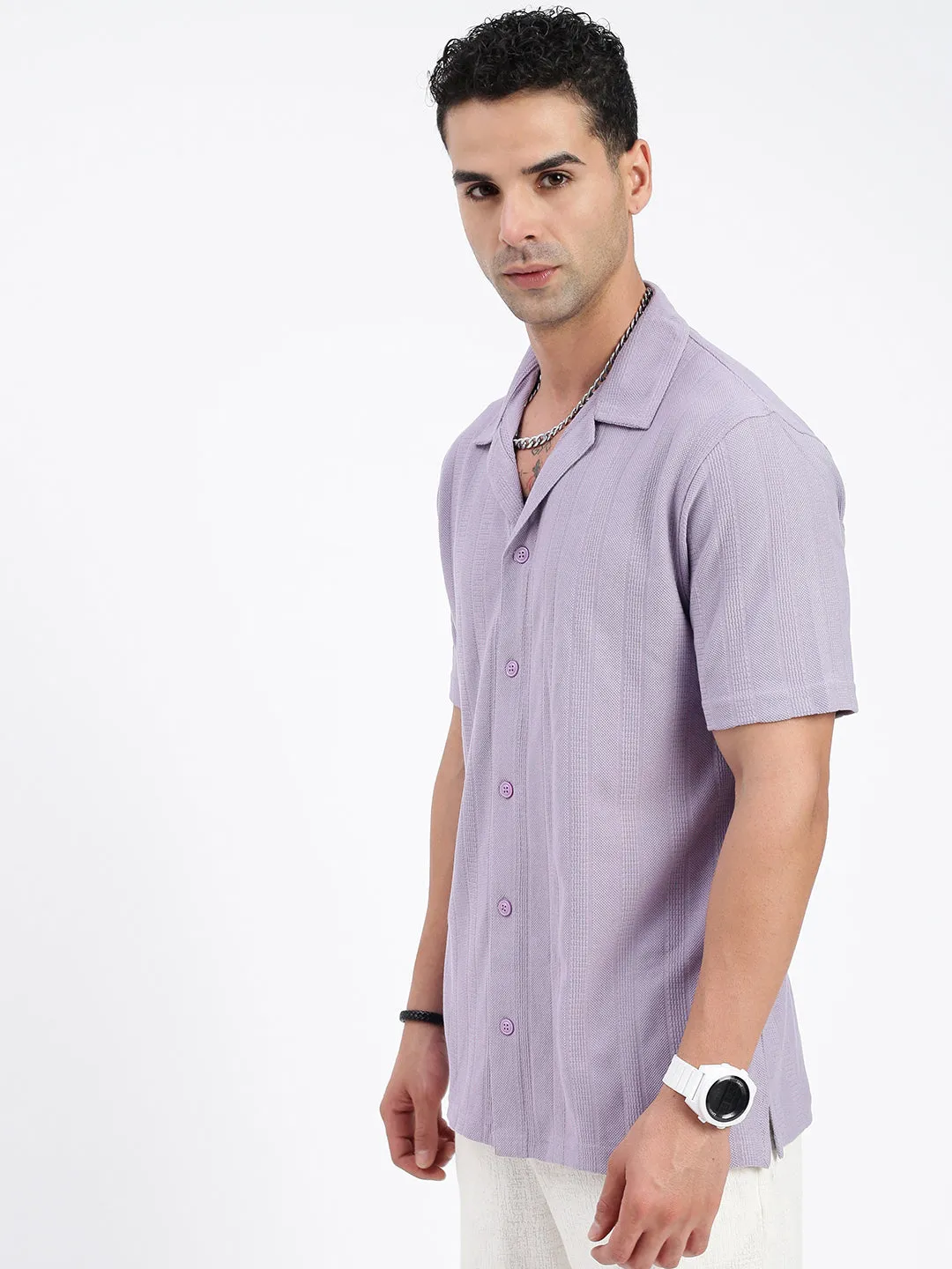 Men Solid Violet Relaxed Fit Casual Shirt