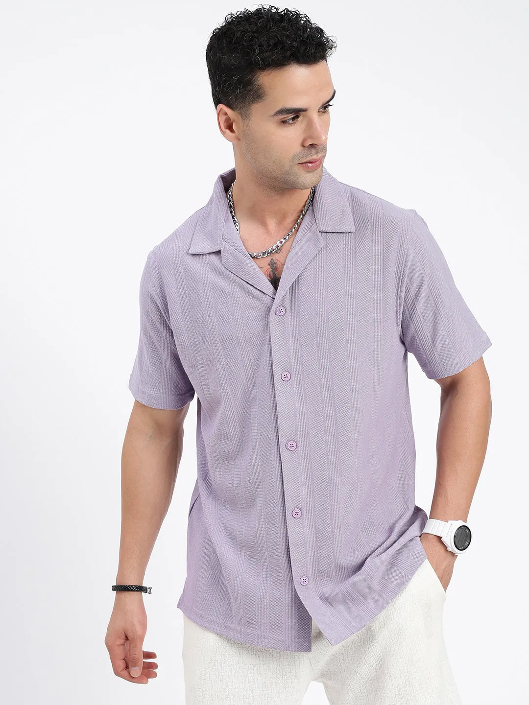Men Solid Violet Relaxed Fit Casual Shirt