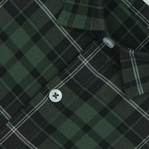 Men's 100% Cotton Plaid Checkered Half Sleeves Shirt (Green)