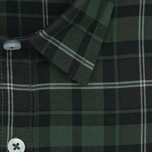 Men's 100% Cotton Plaid Checkered Half Sleeves Shirt (Green)