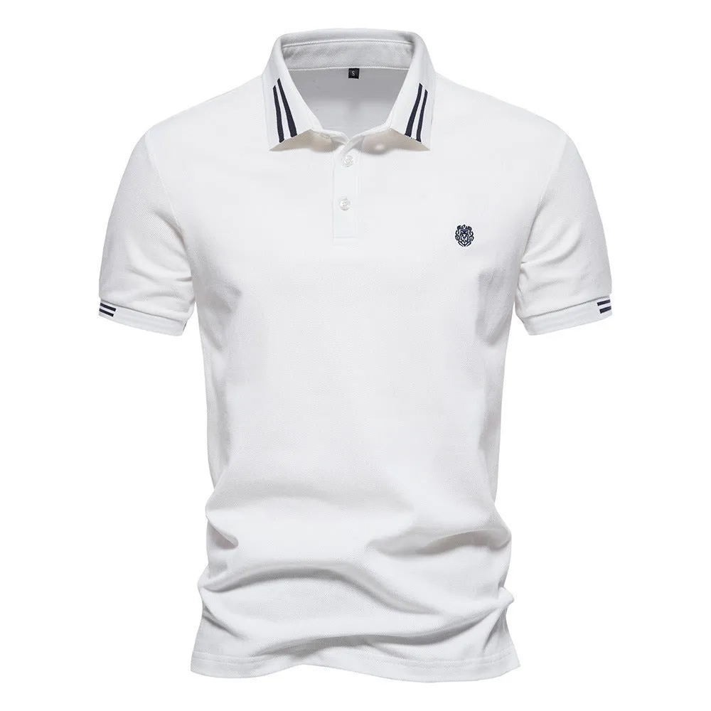 Men's Fashion Casual Polo Collar Striped Design Short Sleeve Top