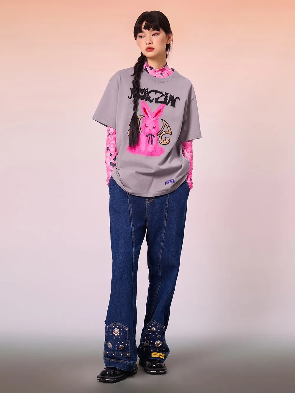 MUKZIN Cartoon Gray Loose Casual T-shirts