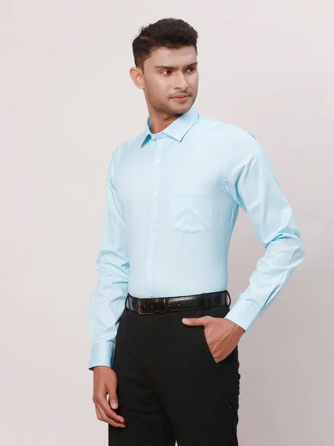 Park Avenue Men Blue Structured Slim Fit Cotton Blend Formal Shirts