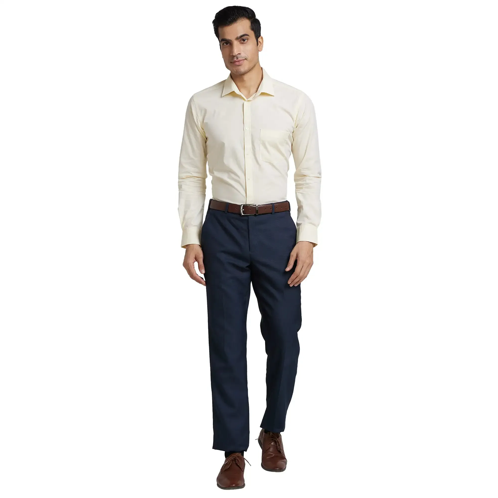 Park Avenue Men Yellow Slim Fit Fil-A-Fil Cotton Formal Shirt