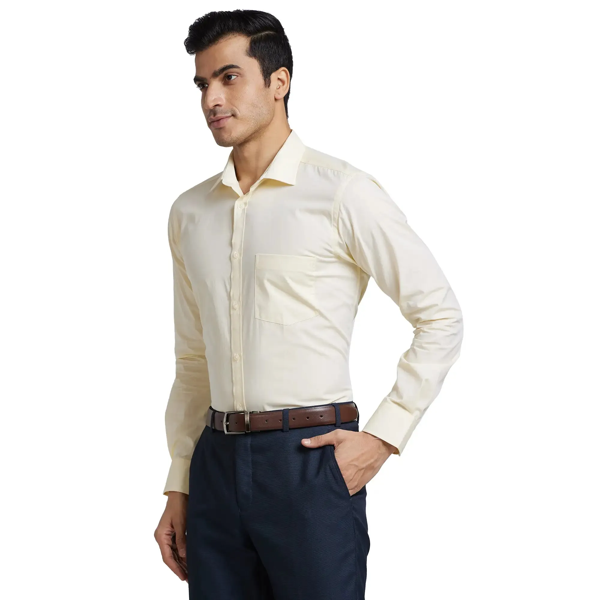 Park Avenue Men Yellow Slim Fit Fil-A-Fil Cotton Formal Shirt