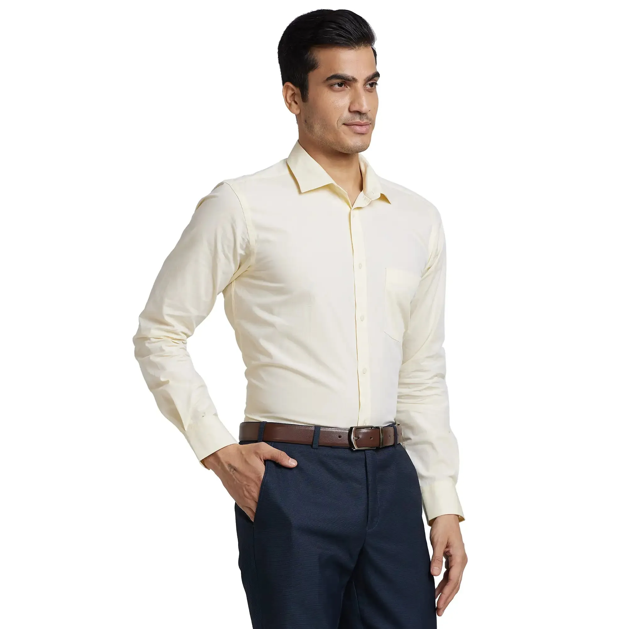 Park Avenue Men Yellow Slim Fit Fil-A-Fil Cotton Formal Shirt