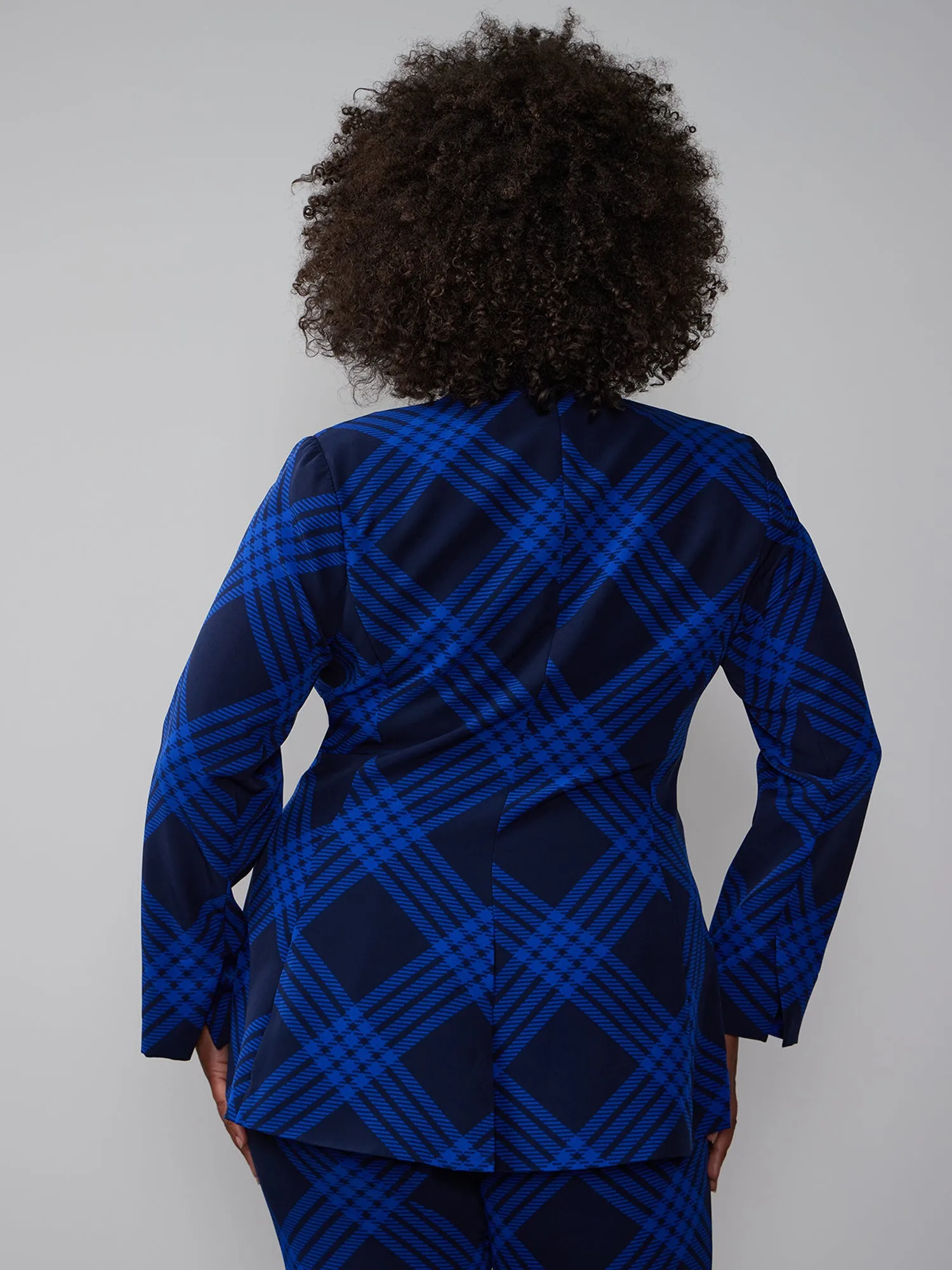 Plus Plaid Asymmetrical Hem Blazer