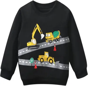 Popshion Boys Crewneck Sweatshirt Monster Truck Dinosaur Shirts Cotton Lightweight Pullover Sweater for Kids