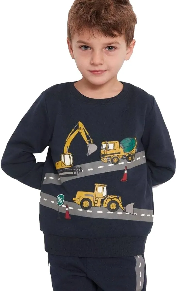 Popshion Boys Crewneck Sweatshirt Monster Truck Dinosaur Shirts Cotton Lightweight Pullover Sweater for Kids