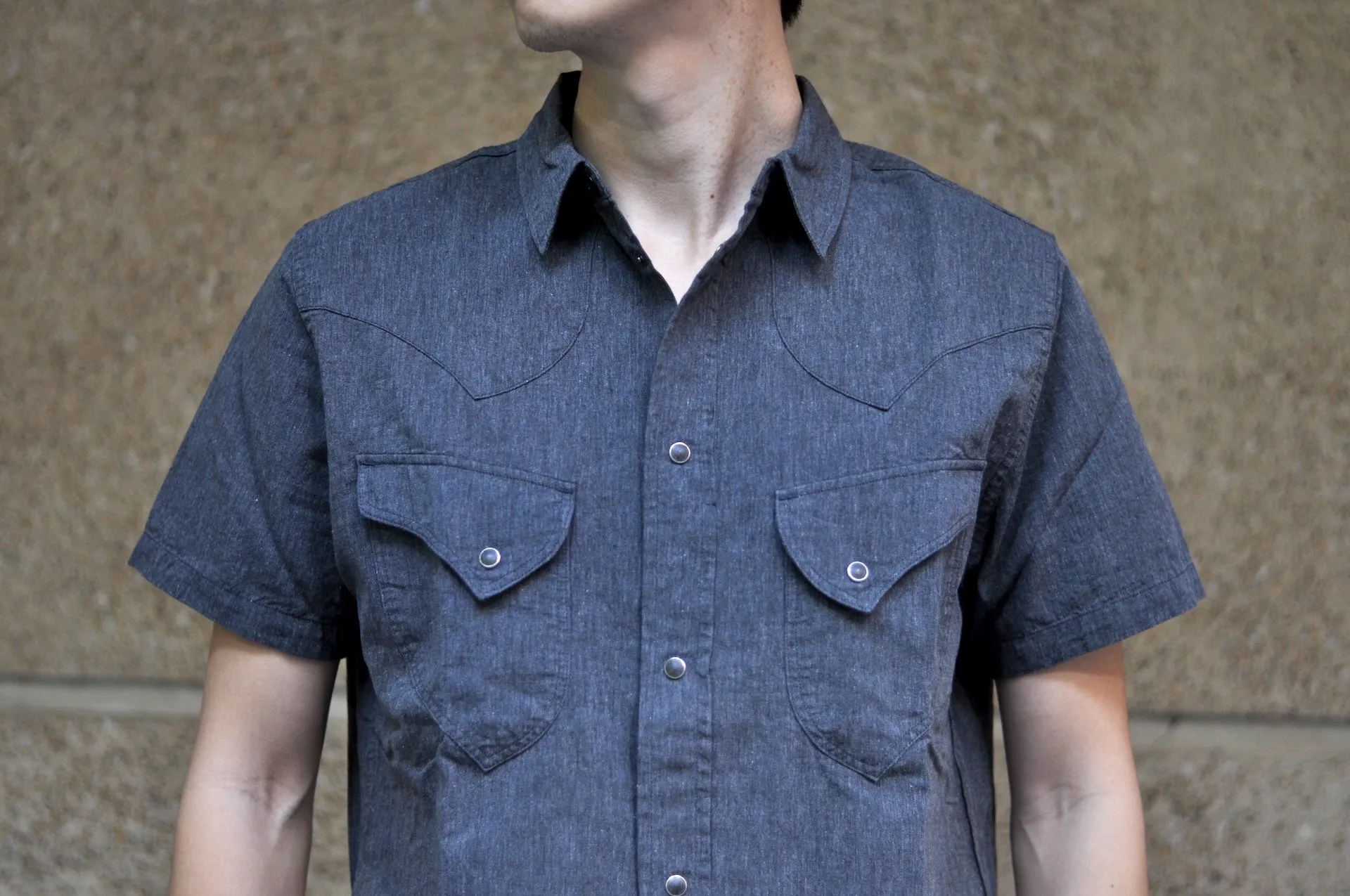 Pure Blue Japan 8oz Chambray S/S Western Shirt (Heather Black)