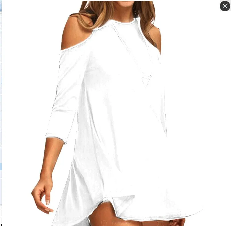 Pure Color Bear Shoudler Scoop 3/4 Sleeves T-shirt