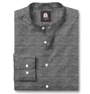 Pure Linen - Band Collar - Black Melange