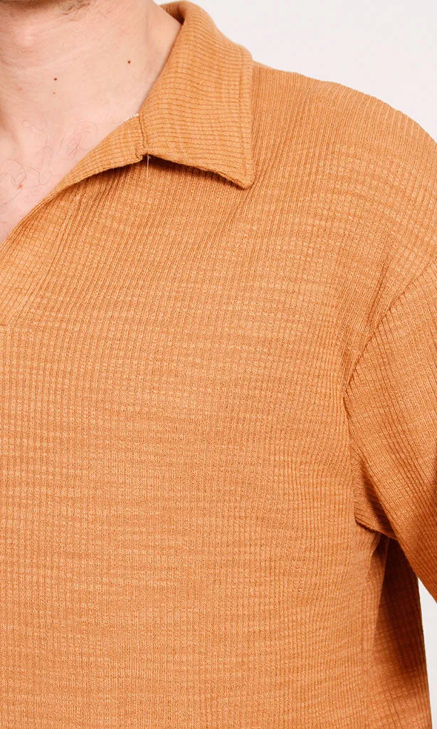 R205810 - Textured Rib Polo T-Shirt  Burnt Orange