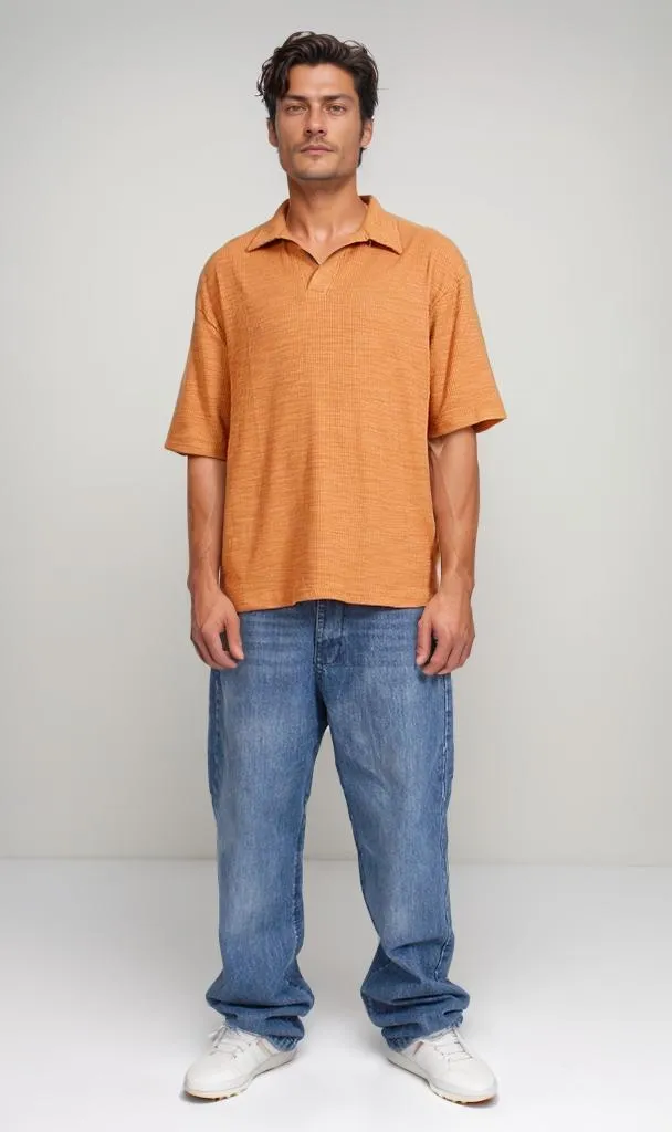 R205810 - Textured Rib Polo T-Shirt  Burnt Orange