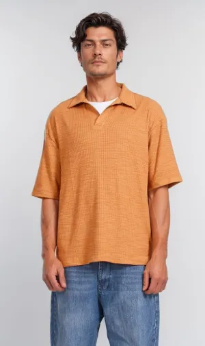 R205810 - Textured Rib Polo T-Shirt  Burnt Orange