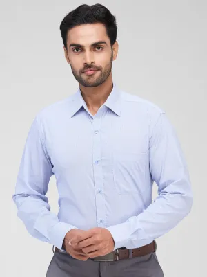 Raymond Men Blue Stripe Slim Fit Cotton Blend Formal Shirts