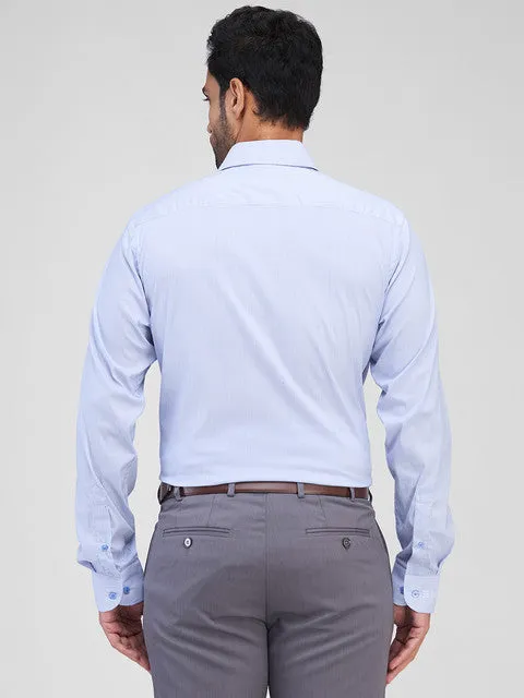Raymond Men Blue Stripe Slim Fit Cotton Blend Formal Shirts