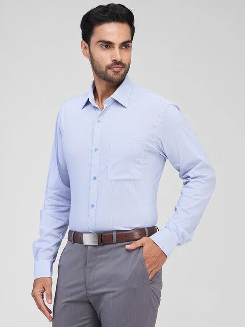 Raymond Men Blue Stripe Slim Fit Cotton Blend Formal Shirts