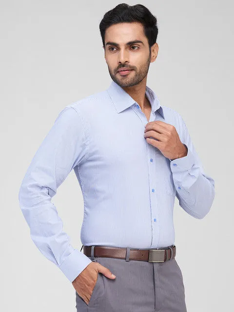 Raymond Men Blue Stripe Slim Fit Cotton Blend Formal Shirts